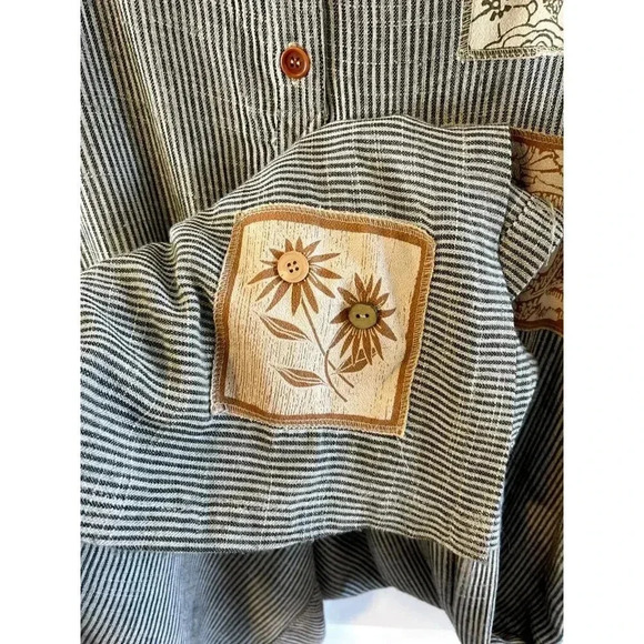 Vintage PEAR Brand Women's Maxi Cotton Dress Size M Striped buttons applique USA - Picture 4 of 7